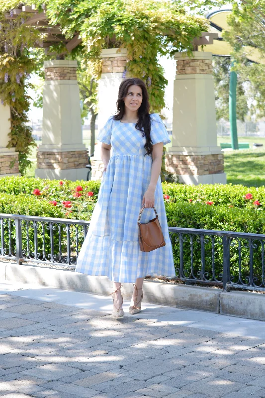 Aubrey Light Blue Gingham Dress