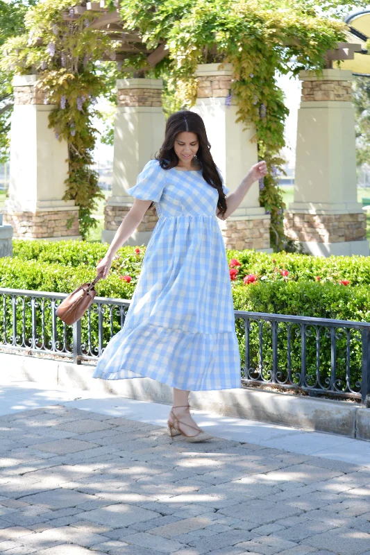 Aubrey Light Blue Gingham Dress