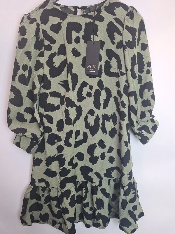 AX Paris Khaki Animal Frill Hem Shift Dress Size 6 **** SW11