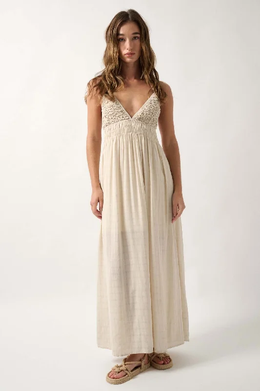 Beach Bliss Smocked Tonal Plaid Halter Maxi Dress