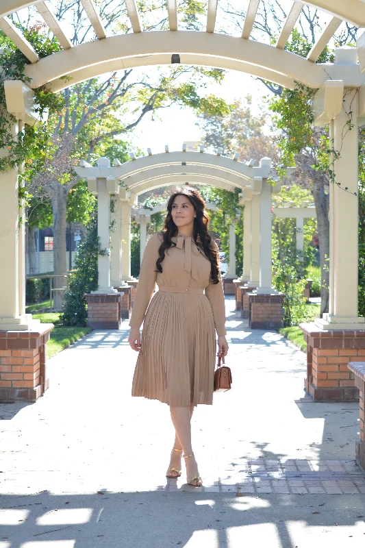 Britain Tan Pleated Dress