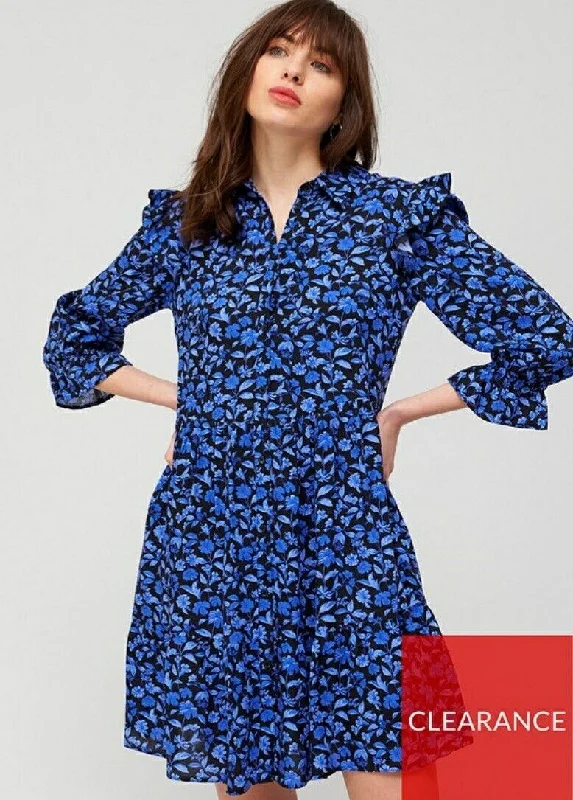 Button Through Shirt Dress Blue Floral UK 16 ****Ref SW11