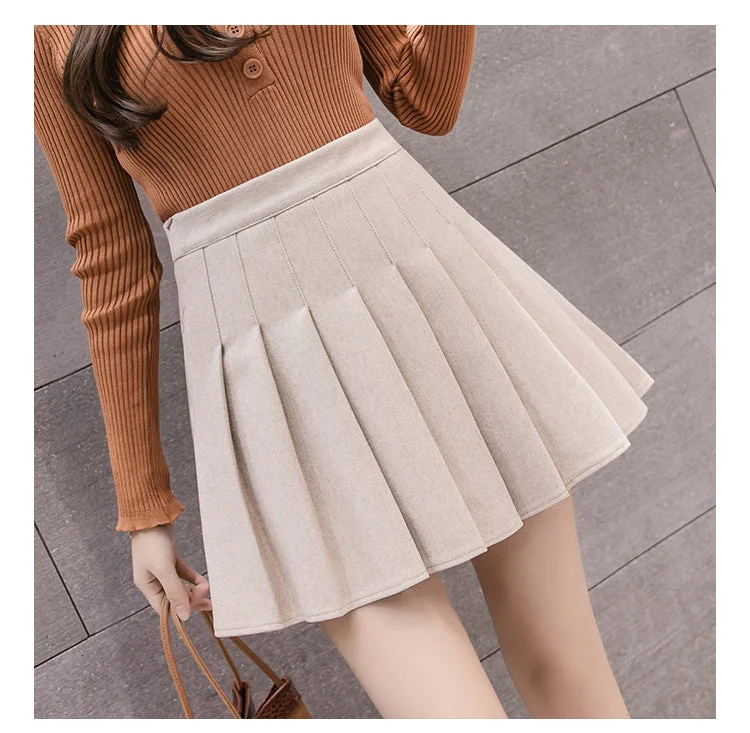 High waist woolen pleated skirt YV40873