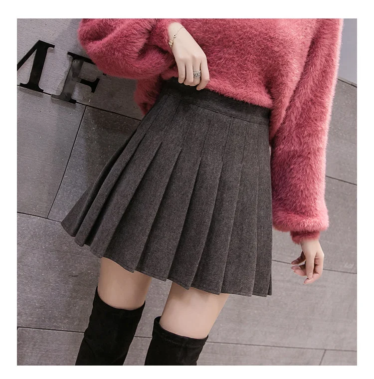 High waist woolen pleated skirt YV40873