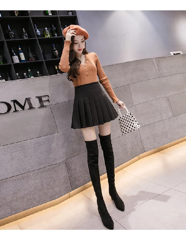 High waist woolen pleated skirt YV40873