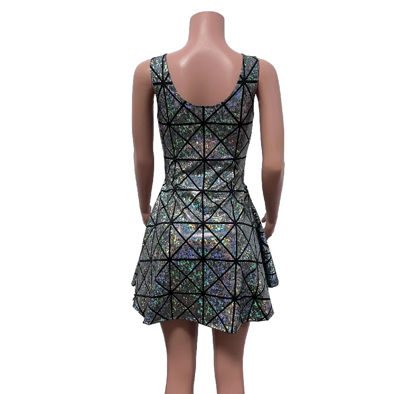 Lace-Up Open-Front Dress - Silver Glass Pane Holographic