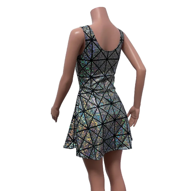 Lace-Up Open-Front Dress - Silver Glass Pane Holographic