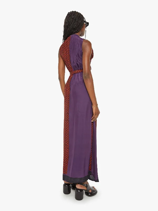 Natalie Martin Nico Sleeveless Maxi W/ Sash - Block Zig Zag Print Aubergine