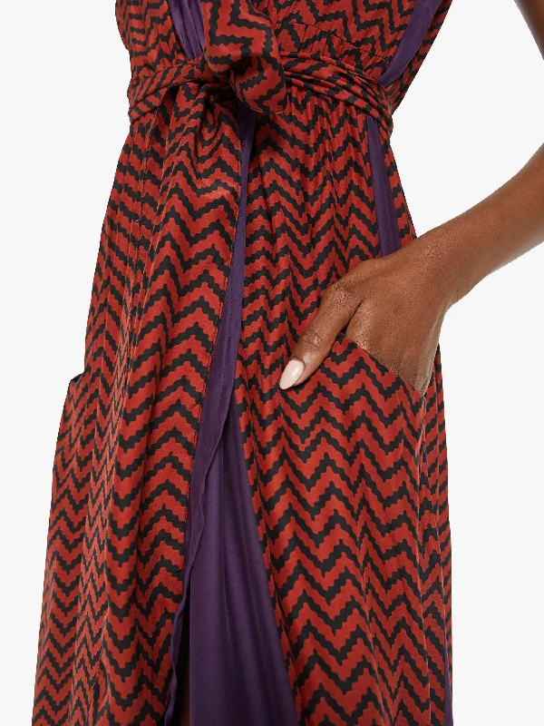 Natalie Martin Nico Sleeveless Maxi W/ Sash - Block Zig Zag Print Aubergine