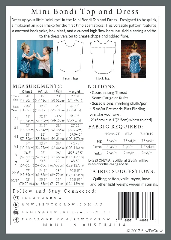 PDF Pattern - Mini Bondi Top and Dress | Sew To Grow