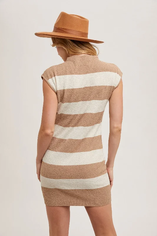 She's the One Striped Body Con Dress in Taupe