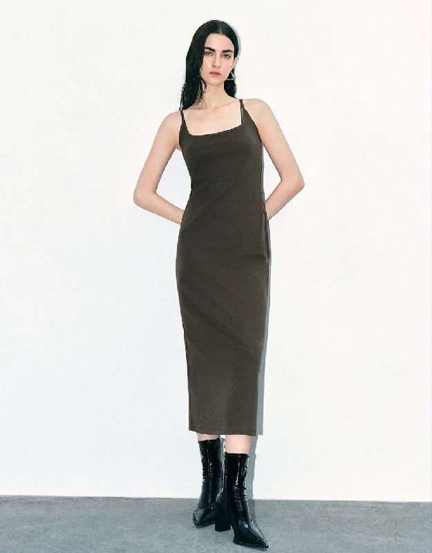 Sleeveless U Neck Knitted Straight Dress