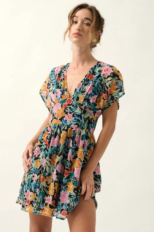 Trinidad Tides Floral Chiffon Kimono Mini Dress