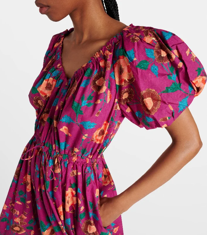 Vika Pink Cotton Floral Midi Dress