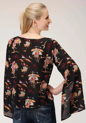 03-050-0590-6096 Roper Wms L/S Blouse Black Rodeo