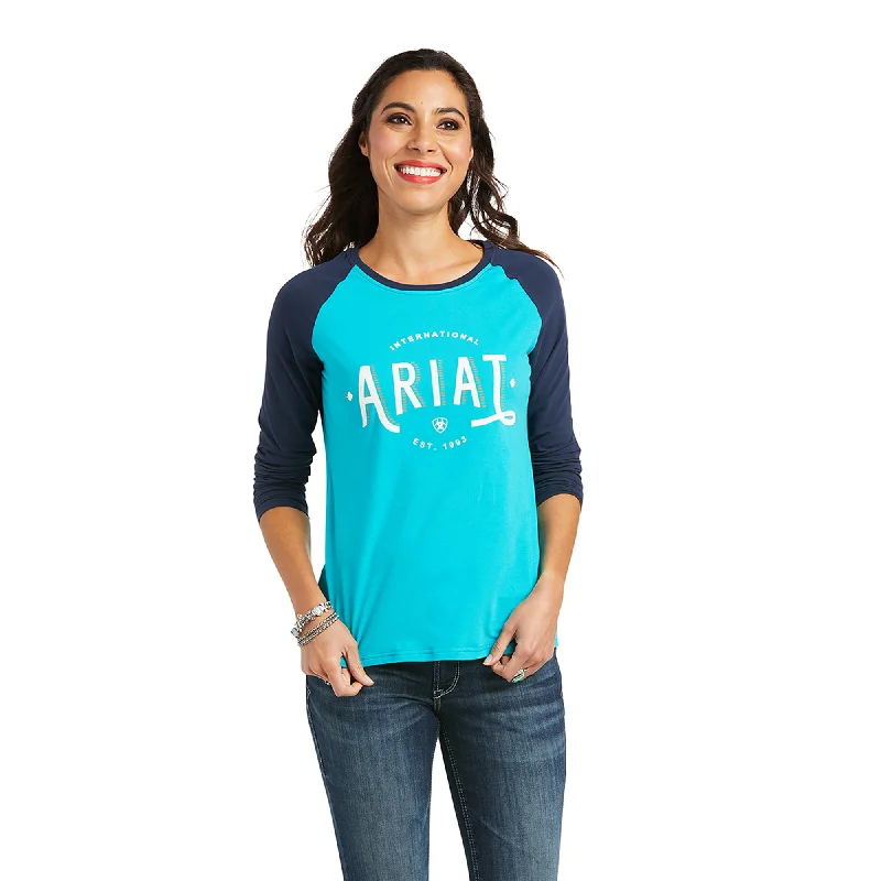 10037295 Ariat Women's Real Loop Baseball LS Tee Lake Blue/Navy