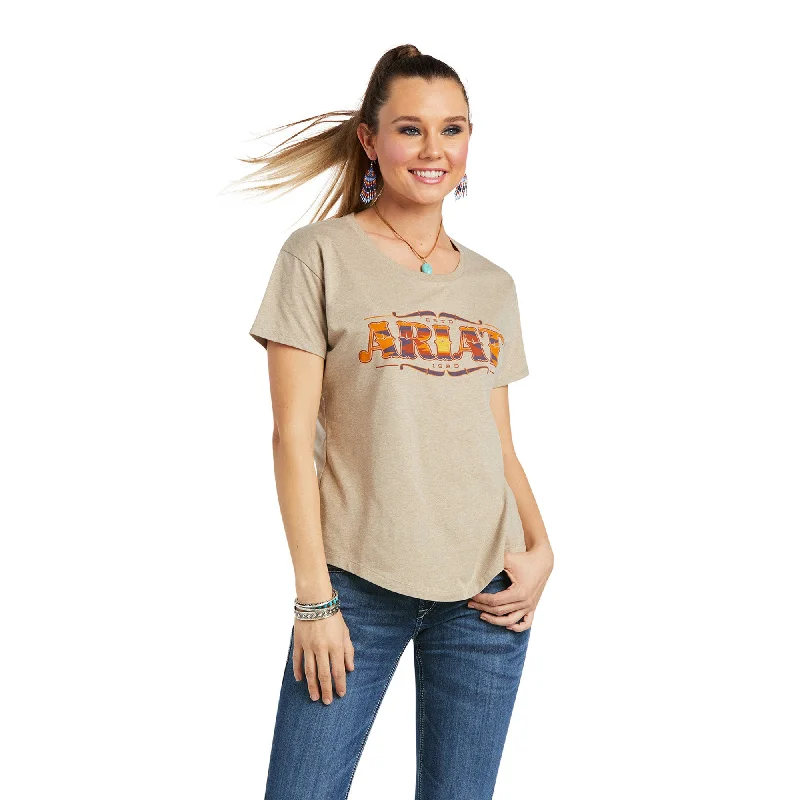 10038623 Ariat Women's Wordmark Tee Oatmeal Heather