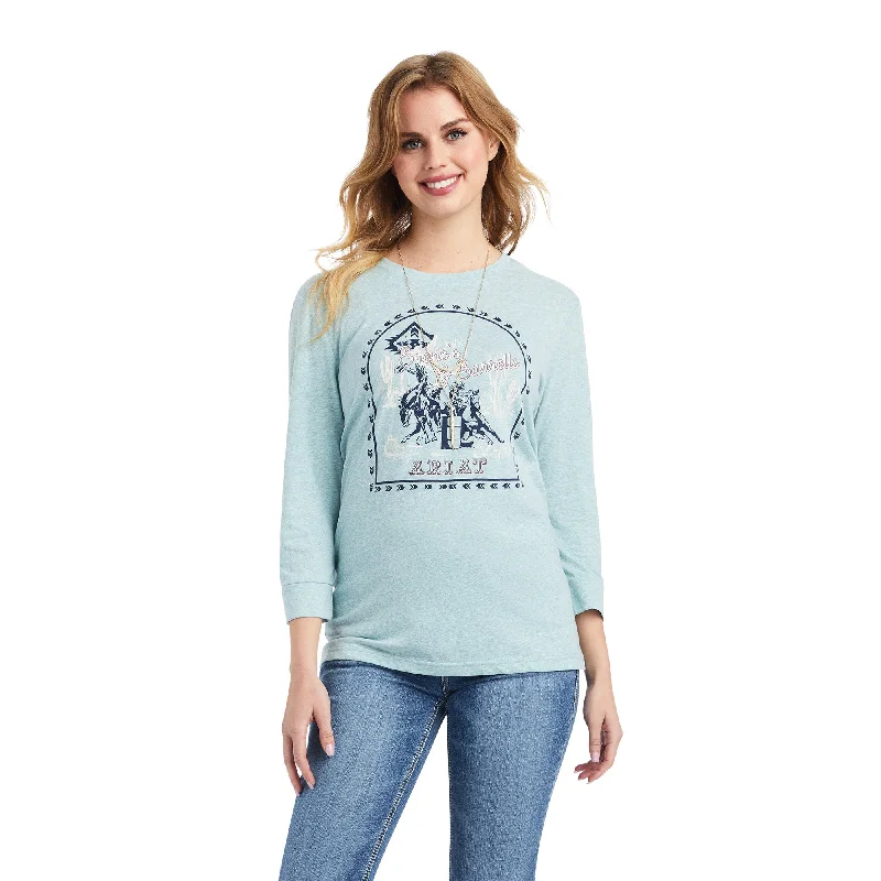 10042316 Ariat Women's Broncs and Barrels 3/4 Sleeve Tee Arctic