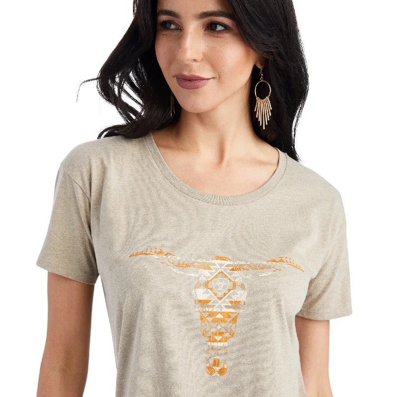 10042718 Ariat Wms Blanket Skull Tee Oatmeal