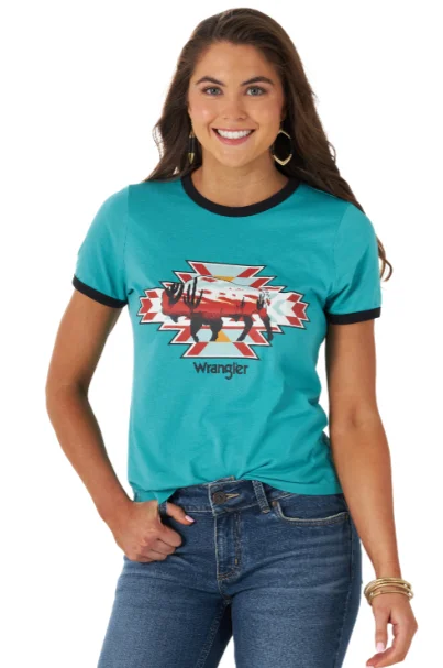 112317132 Wrangler Wmns Teal Bison T-Shirt