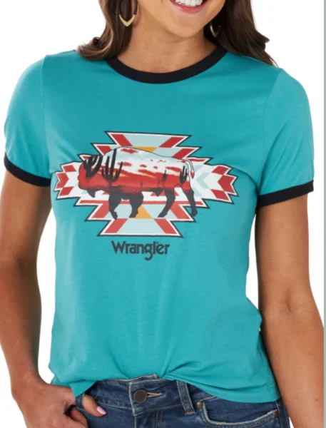 112317132 Wrangler Wmns Teal Bison T-Shirt