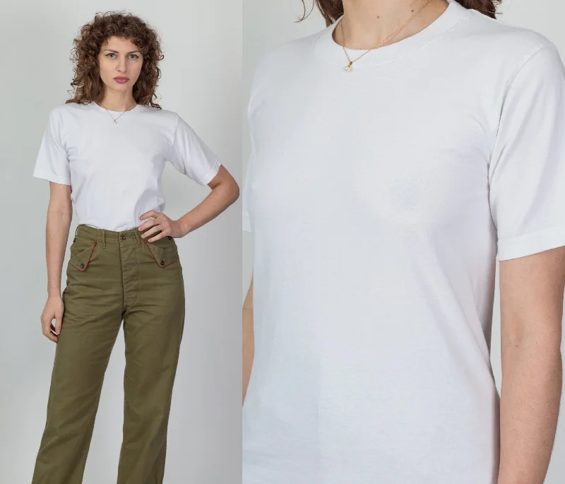 90s Plain White Crew Neck Tee - Small