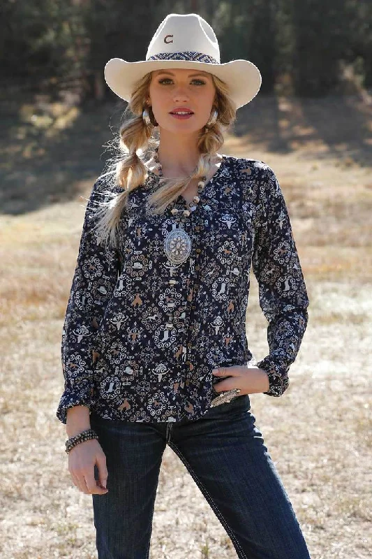 CTW7109002NAV Cruel Horse Pattern Blouse