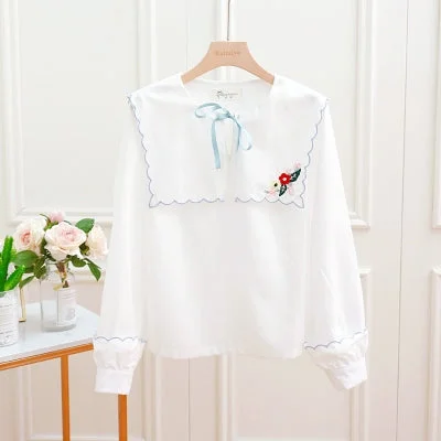 Cute bow embroidered long sleeve shirt yv40555