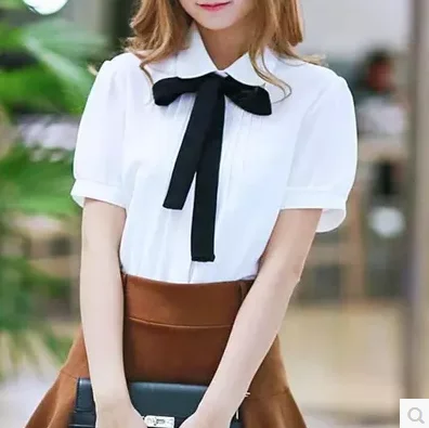 Cute students bowknot tie sweet chiffon blouse   YV16040