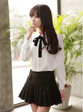 Cute students bowknot tie sweet chiffon blouse   YV16040