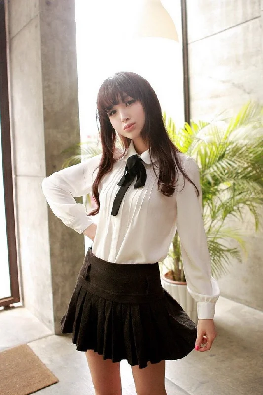 Cute students bowknot tie sweet chiffon blouse   YV16040