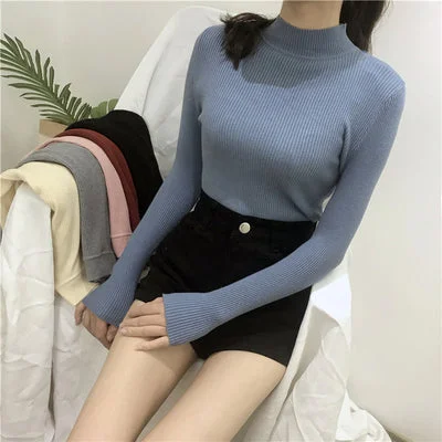 High collar bottom knit top yv42591