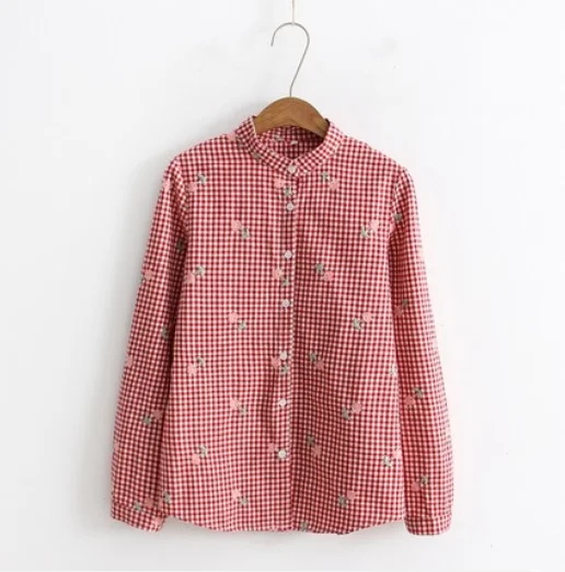 Japanese embroidery floral plaid shirt yv42028