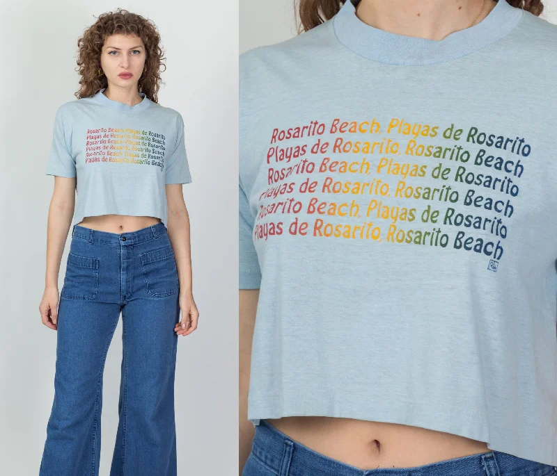 70s 80s Rainbow Rosarito Tourist Graphic Crop Top - Large