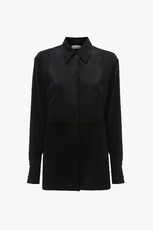 Contrast Bib Shirt In Black