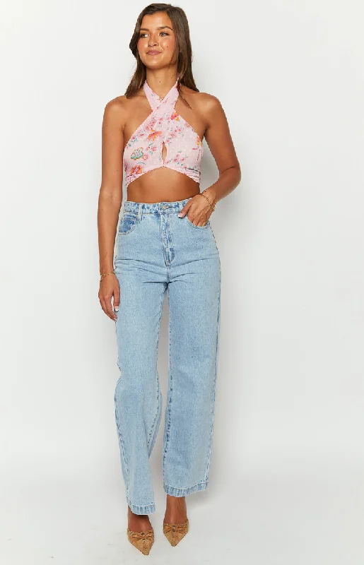 Elijah Pink Floral Crop Top