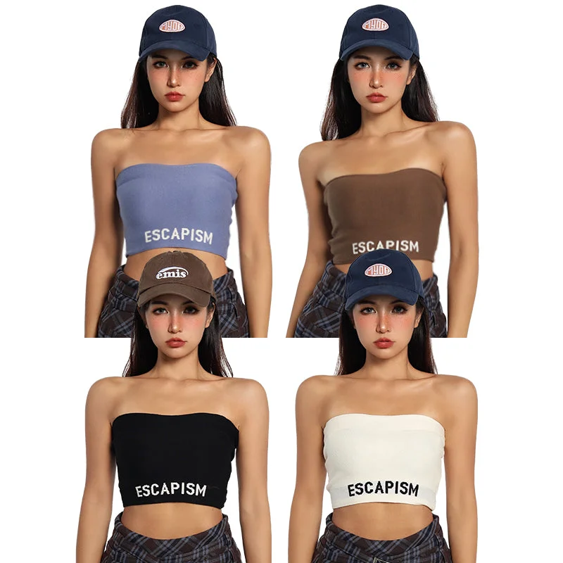 ESCAPISM Bottom Graphic Letter Print Solid Color Tube Top