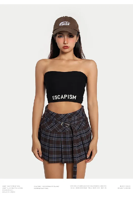 ESCAPISM Bottom Graphic Letter Print Solid Color Tube Top