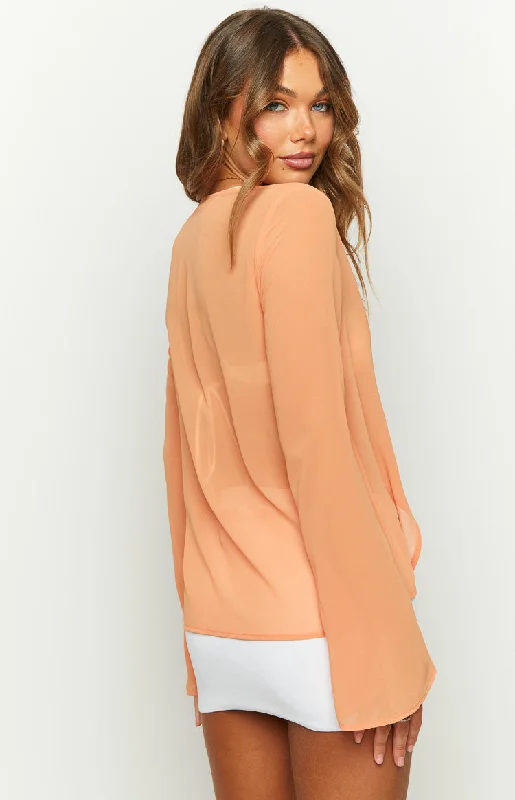 How It Goes Orange Chiffon Long Sleeve Top