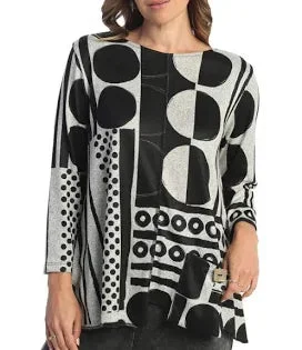 Jess & Jane - FB2-1862 - Women's Black & White Bebop French Brush Tunic with Pocket