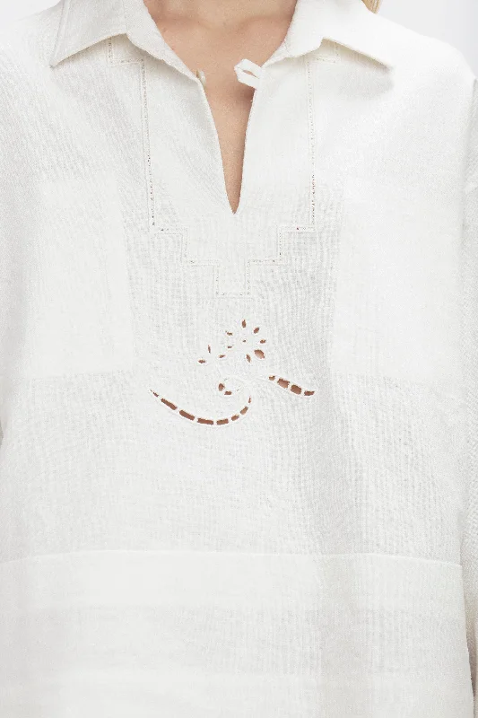 Oversized Embroidered Tunic In Antique White