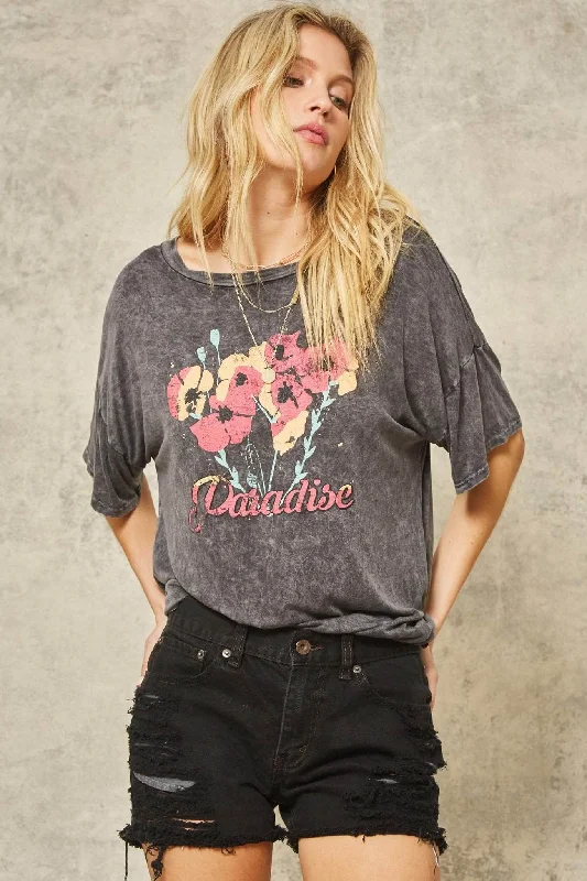 Paradise Stone-Washed Oversized Graphic Tee