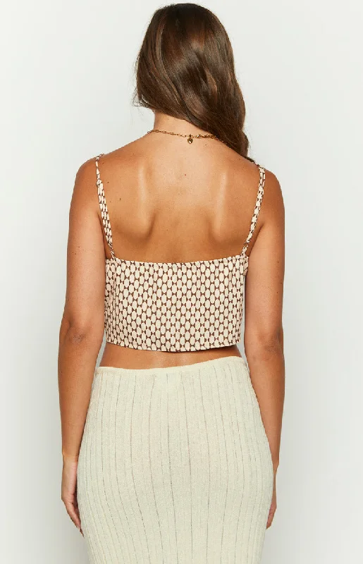 Renee Beige Tie Up Crop Top