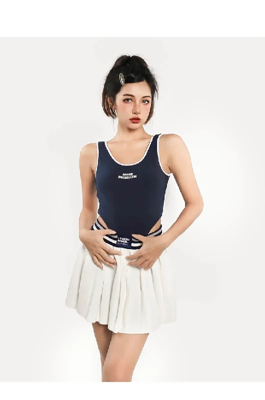 SHINE Solid Color Marine Blue Sleeveless Bodysuit