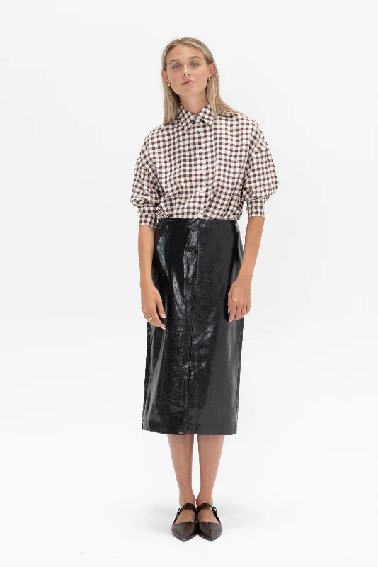 Gingham Drape Oversized Shirt, Brown Multi