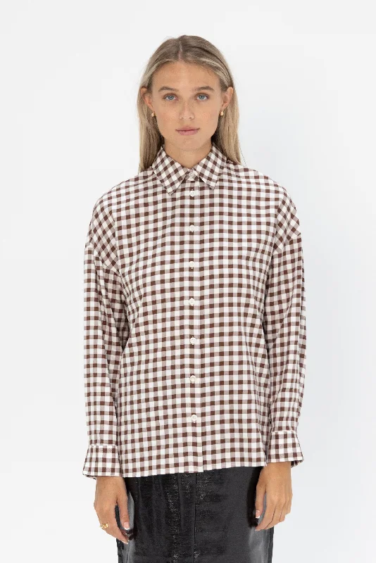 Gingham Drape Oversized Shirt, Brown Multi