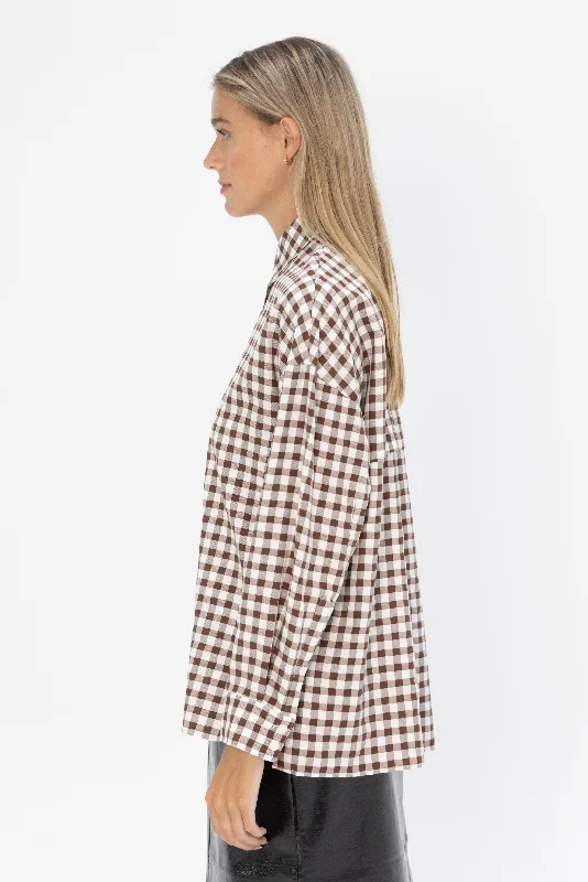 Gingham Drape Oversized Shirt, Brown Multi