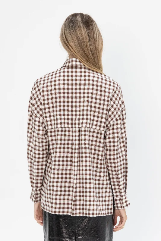 Gingham Drape Oversized Shirt, Brown Multi