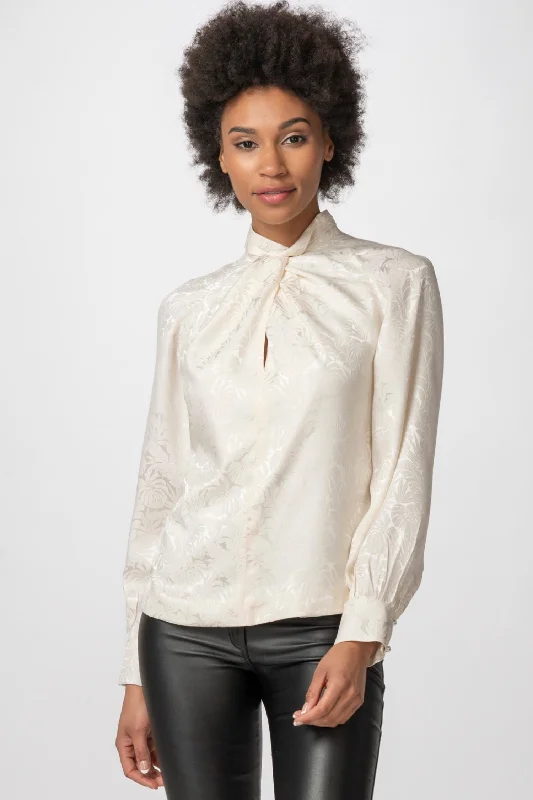 Twisted Silk Mock Turtleneck Blouse