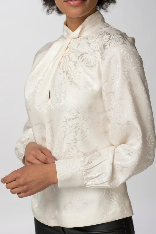 Twisted Silk Mock Turtleneck Blouse